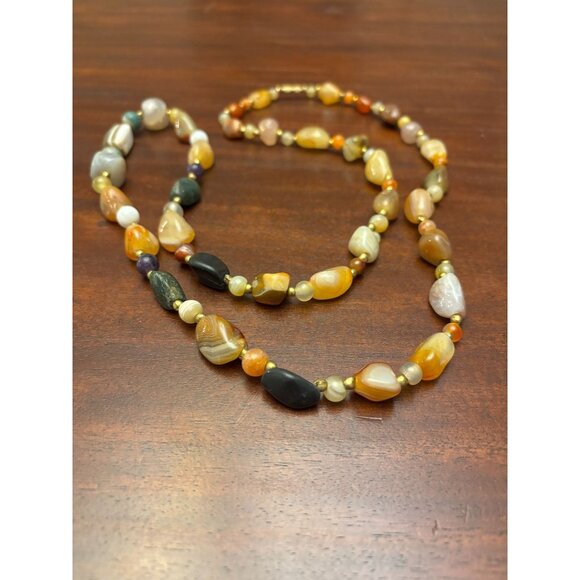 Beggars Beads Necklace Earth-Tone Polished Natural Stone Beaded 18 inch Boho - Picture 2 of 7